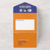 Grafisch blauw oranje fotocirkels 45e verjaardag all in one uitnodiging (Buitenkant)