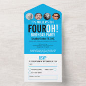 Grafisch blauw zwart 40th Verjaardagsfeestfoto All In One Uitnodiging (Binnen)