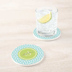 Grafisch blauwgroen abstract geometrisch monogram zandsteen onderzetter