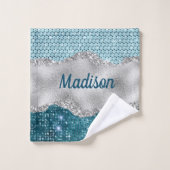 Grafisch blauwgroen mint groen glitter zilver mono bad handdoek (Wasdoekje)