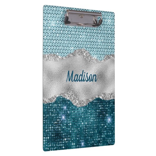 Grafisch blauwgroen mint groen glitter zilver mono klembord (Rechts)