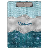 Grafisch blauwgroen mint groen glitter zilver mono klembord (Voorkant)