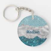 Grafisch blauwgroen mint groen glitter zilver mono sleutelhanger (Voorkant)