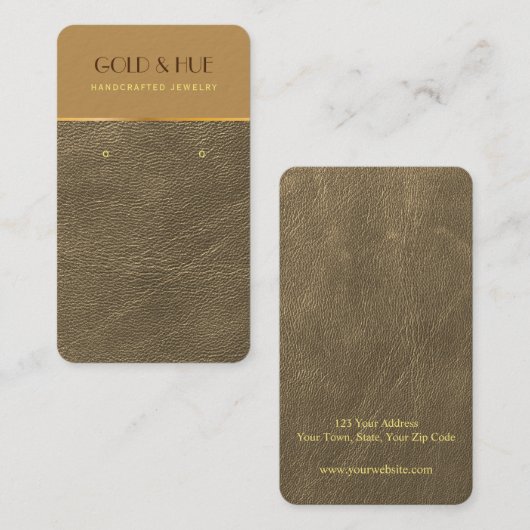 Grafisch bruin goudlederen elegant oorscherm visitekaartje (Voorkant / Achterkant)