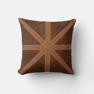 Grafisch Bruin Lederen Patroon Union Jack Cross Kussen