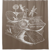 Grafisch bruin van waterlelies douchegordijn (Voorkant)