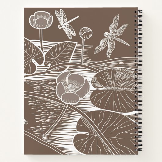 Grafisch bruin van waterlelies notitieboek (Achterkant)