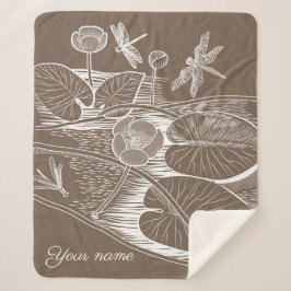 Grafisch bruin van waterlelies sherpa deken