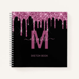 Grafisch frambozenuitstrijkje Glitter Monogram Naa Notitieboek