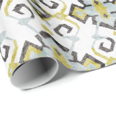 Grafisch geel en grijs ikattribpatroon cadeaupapier (Rol Hoek)