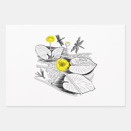 Grafisch geelbruine waterlelies inpakpapier vel (Voorkant 2)