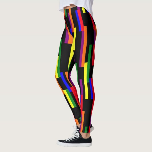Grafisch geometrisch balkenpatroon Pride kleuren Leggings (Links)