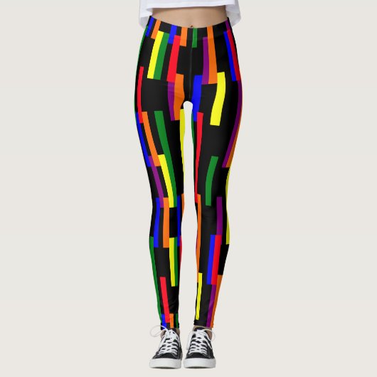 Grafisch geometrisch balkenpatroon Pride kleuren Leggings (Voorkant)