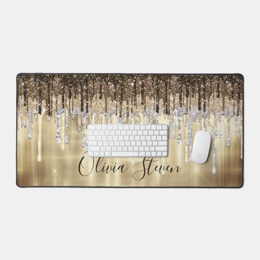 Grafisch goudbruine druppels glittermonogram bureaumat (Keyboard & Muis)