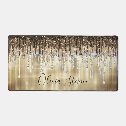 Grafisch goudbruine druppels glittermonogram bureaumat (Voorkant)