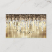 Grafisch goudbruine druppels glittermonogram visitekaartje (Voorkant)