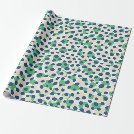 Grafisch kleurig groen blauw cheetah printmonogram cadeaupapier (Uitgerold)