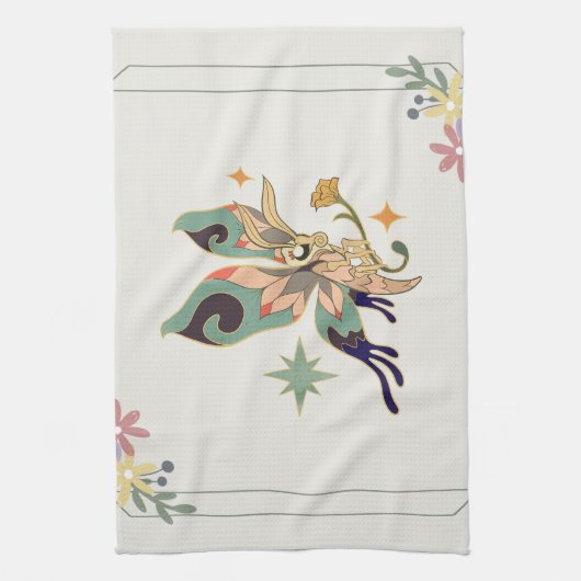 Grafisch Kunstwerk, Groene Sprookjesvlinder Theedoek (Verticaal)