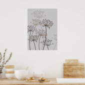 Grafisch modern bloemenaamgrijs poster afdrukken (Keuken)