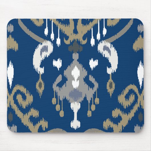 Grafisch modern grijs blauw ikattribaal muismat (Voorkant)