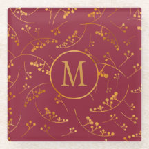 Grafisch monogram goudbessen marsala roze patroon