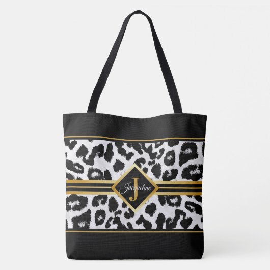 Grafisch monogram op Animal Print Black en Faux Go Draagtas (Achterkant)