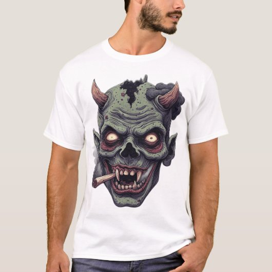 Grafisch monster met groene hoorns t-shirt (Voorkant)