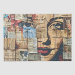 Grafisch mozaïekportret met vintage krantenpapier tissuepapier