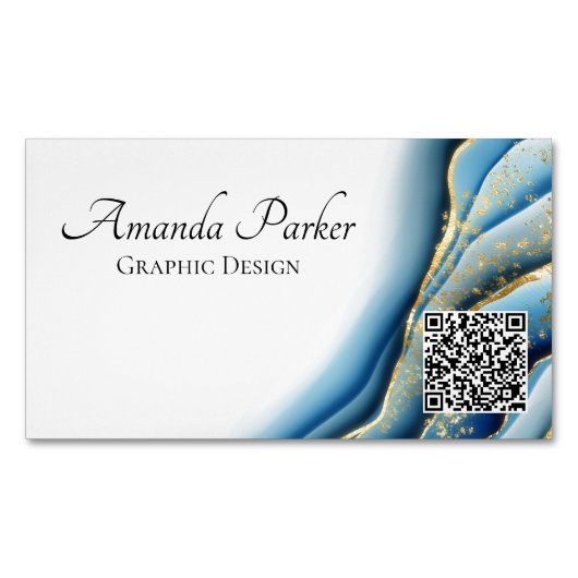 Grafisch Ontwerp Blauwgroen Geode Ink QR-code Magnetisch Visitekaartje (Voorkant)