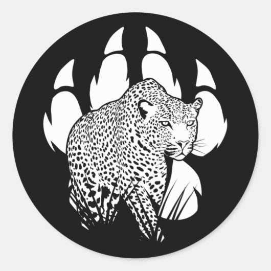 Grafisch ontwerp voor zwart en wit pantherenvoetaf ronde sticker (Voorkant)