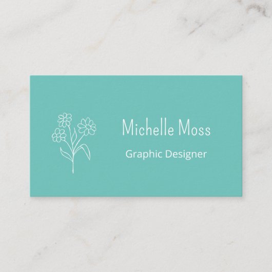 Grafisch Ontwerper QR code Trendy Daisy Blauwgroen Visitekaartje (Voorkant)