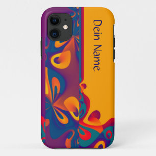 Grafisch ontwerppatroon - violet oranje + jouw tek iPhone 11 hoesje