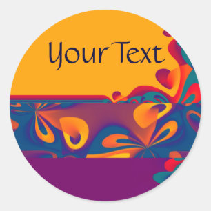 Grafisch ontwerppatroon - violet oranje + jouw tek ronde sticker
