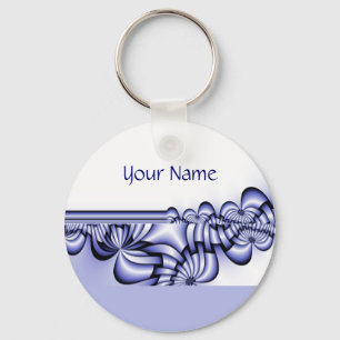 Grafisch Ontwerppatroon - wit blauw + jouw tekst Sleutelhanger