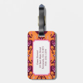 Grafisch oranje ikattribaal monogram bagagelabel (Achterkant verticaal)