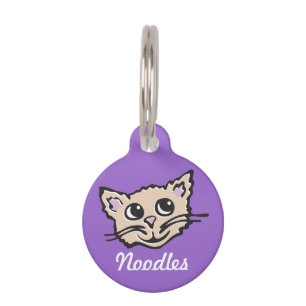 Grafisch paars bruine kattennaam en details label huisdierpenning