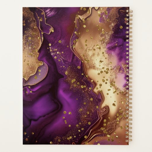 Grafisch paars en goudglitter druipt monogram planner (Achterkant)