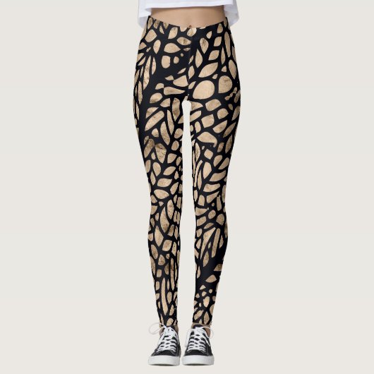 Grafisch patroon van roos goud en zwarte libellen leggings (Voorkant)