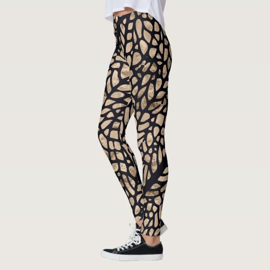Grafisch patroon van roos goud en zwarte libellen leggings (Links)