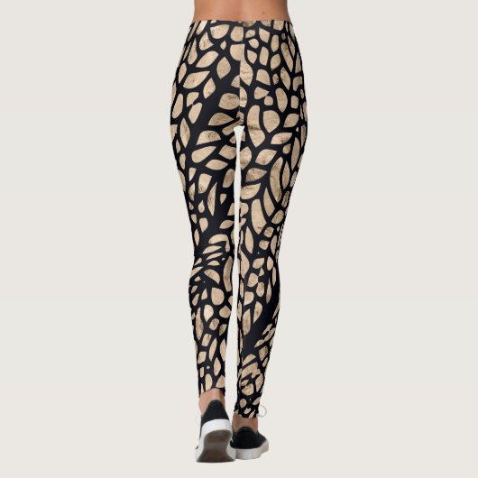 Grafisch patroon van roos goud en zwarte libellen leggings (Achterkant)