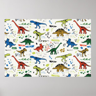 grafisch patroon van vreemde dinosaurussen poster