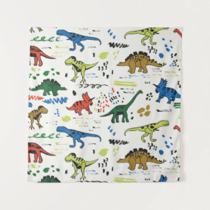 grafisch patroon van vreemde dinosaurussen wandkleed