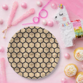 Grafisch patroon van zwarte en roos goudhoningraat papieren bordje (Feest)