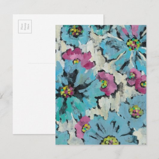 Grafisch roze en Blauwe Floral Briefkaart (Voorkant / Achterkant)