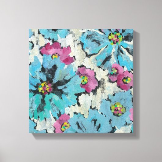 Grafisch roze en Blauwe Floral Canvas Afdruk (Voorkant)