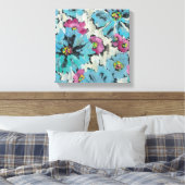 Grafisch roze en Blauwe Floral Canvas Afdruk (Insitu (Slaapkamer))
