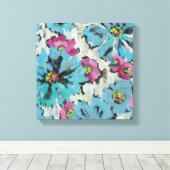Grafisch roze en Blauwe Floral Canvas Afdruk (Insitu (Houten vloer))