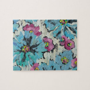 Grafisch roze en Blauwe Floral Legpuzzel