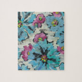 Grafisch roze en Blauwe Floral Legpuzzel (Verticaal)
