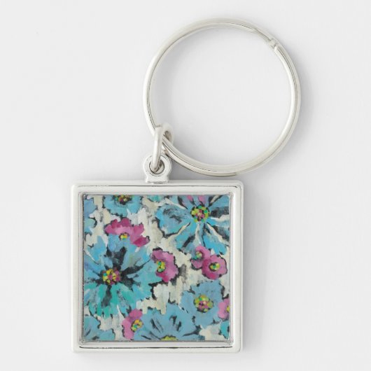 Grafisch roze en Blauwe Floral Sleutelhanger (Voorkant)